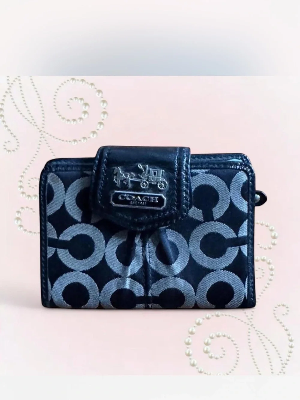 Coach Black and Gray Signature Madison C Compact Wallet